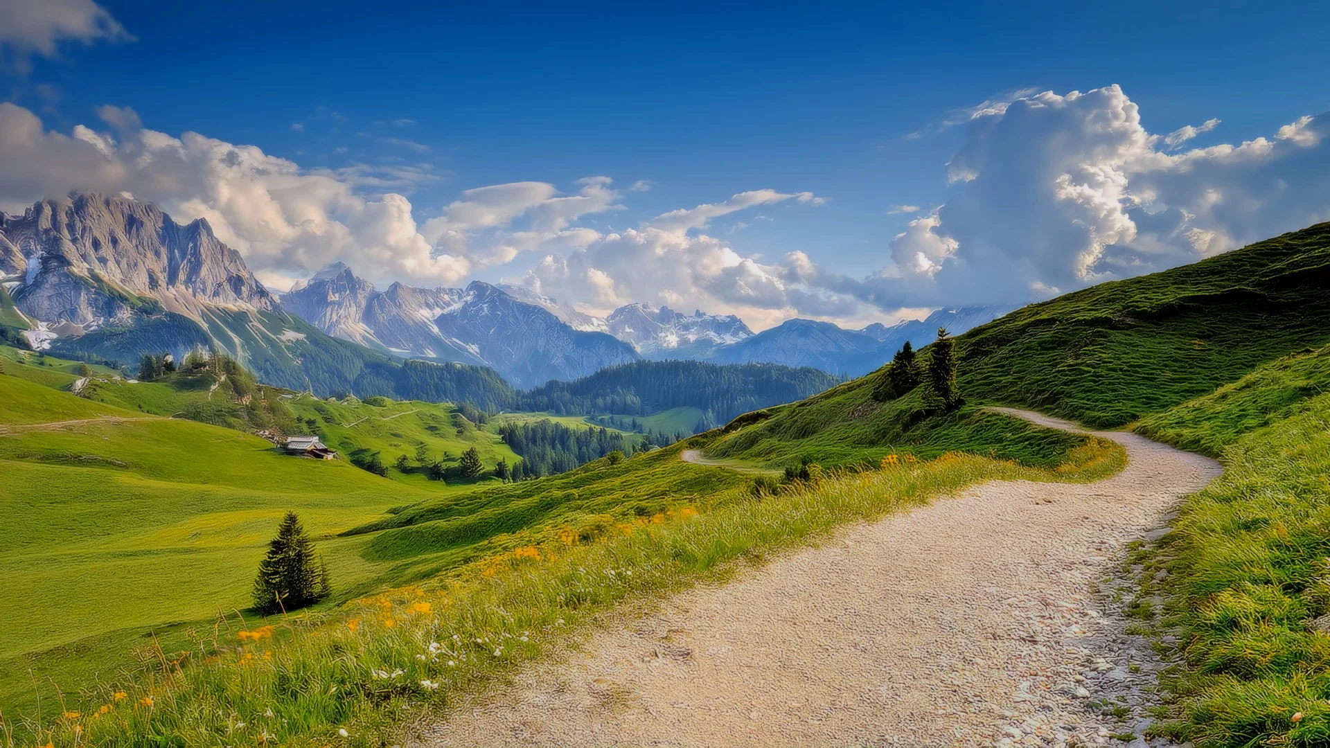 AI-generated alpine scenery with detailed grass and trees