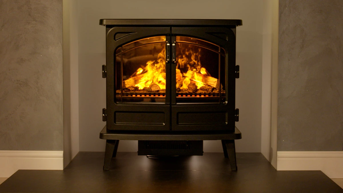 Close-up of realistic flames in a Dimplex Optimyst fire